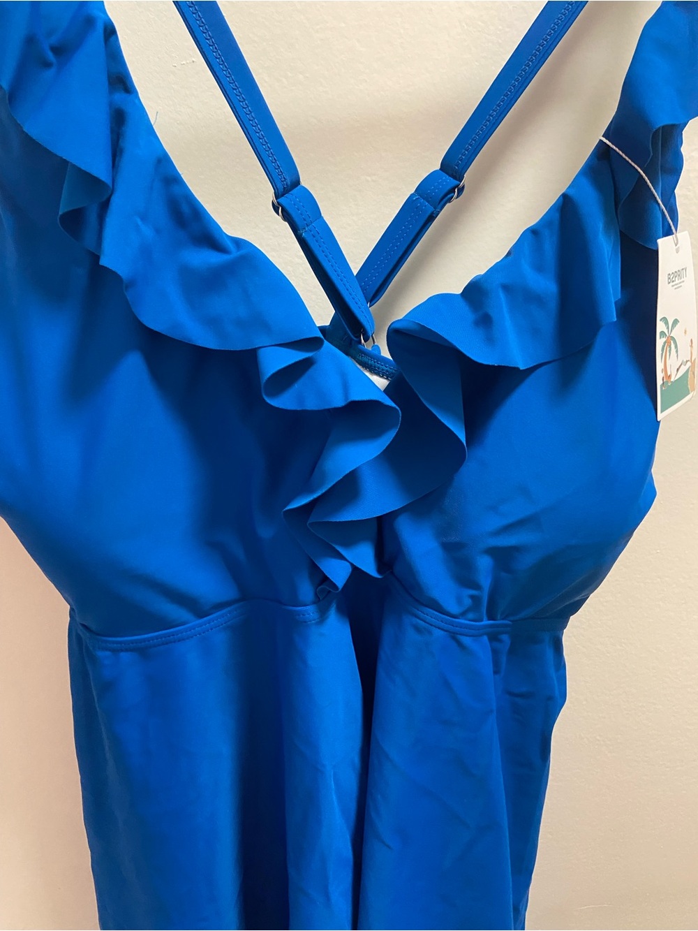 Royal Blue Ruffle Swim Top - Picture 2 of 5